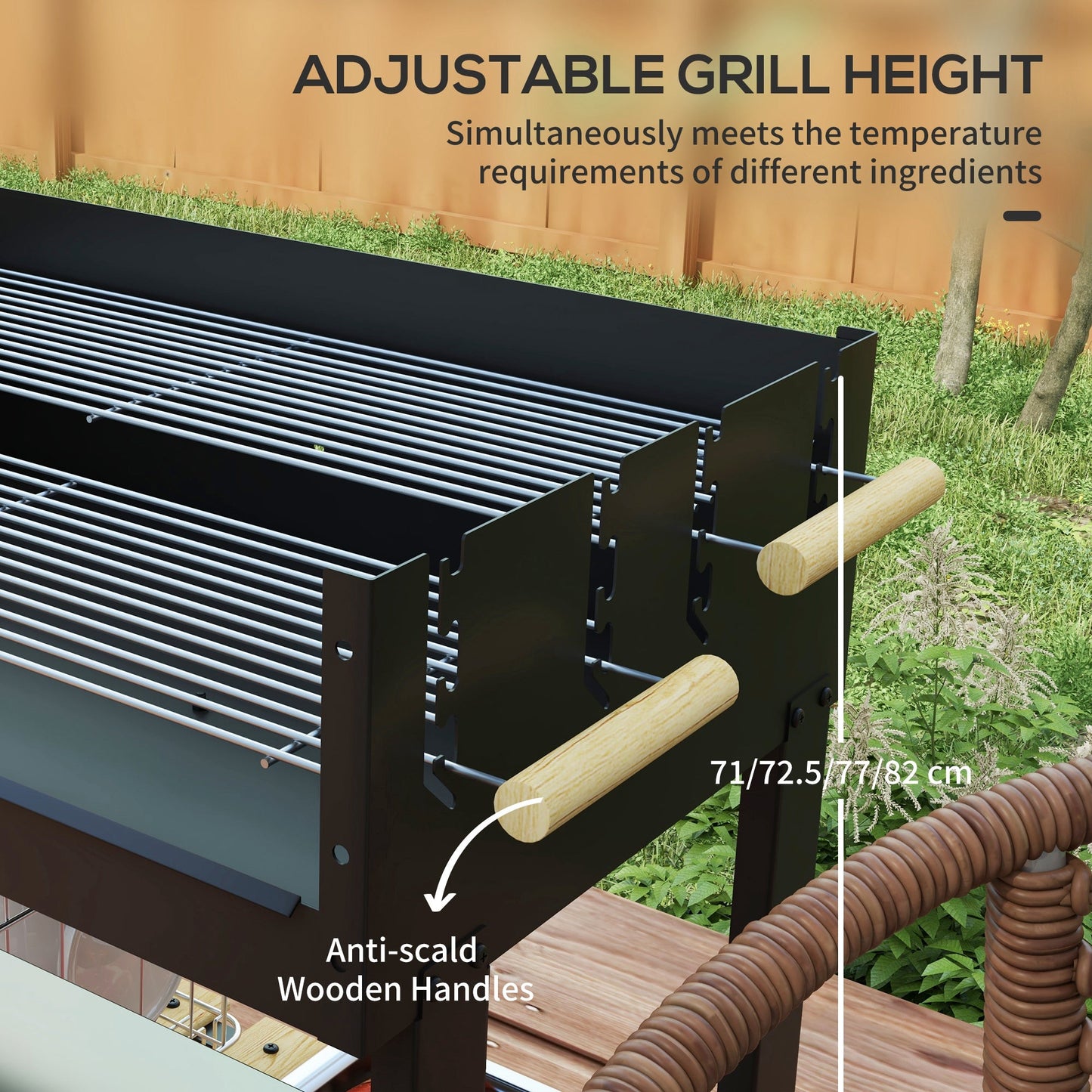 Outsunny CharcoalÂ BBQÂ Grill, BarbecueÂ Trolley with Double Adjustable Grill, Side Table, Storage Shelf and Wheels for Outdoor Garden Party Cooking, Black