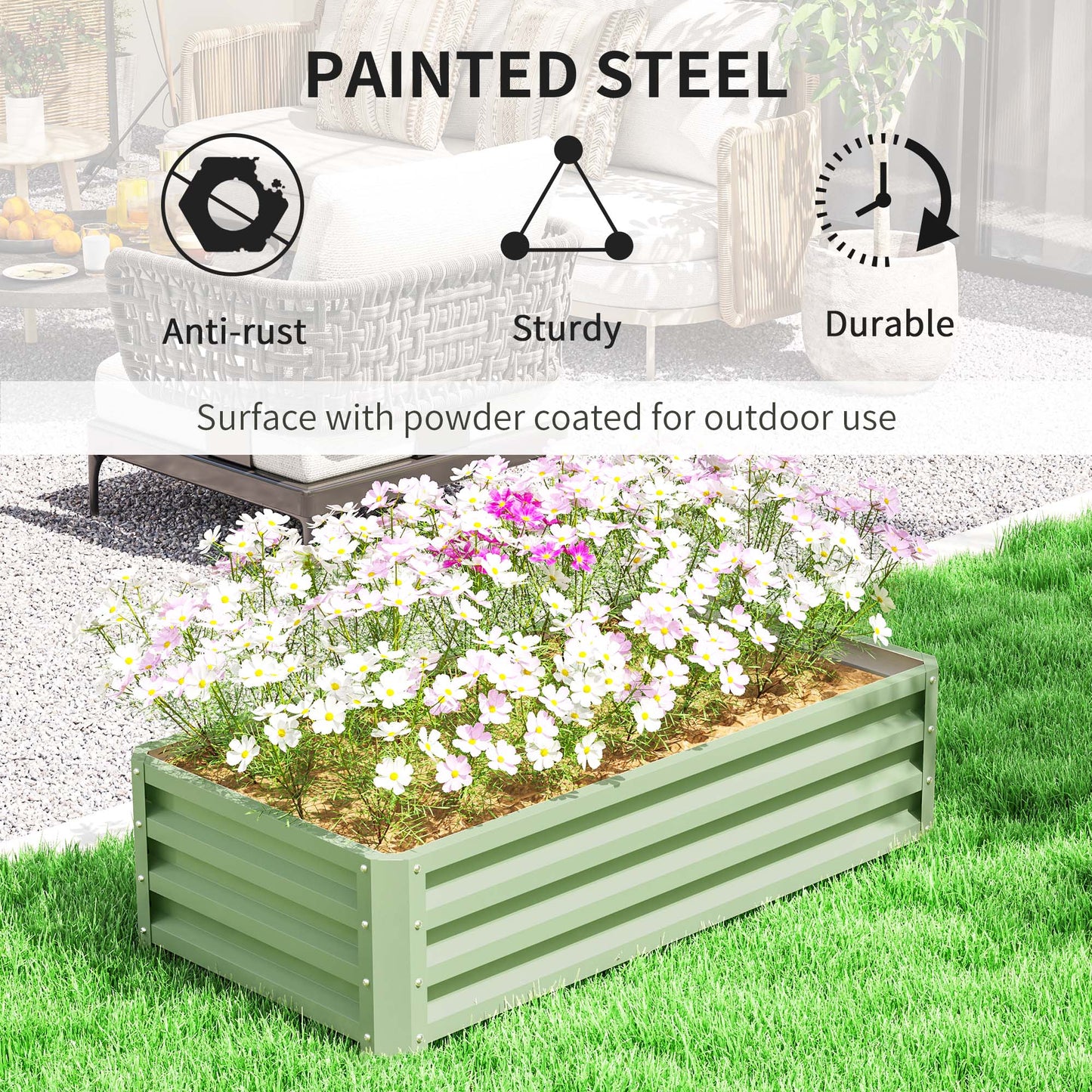 Outsunny Raised Beds for Garden, Galvanised Outdoor Planters, for Herbs and Vegetables, Use for Patio, Garden, Balcony