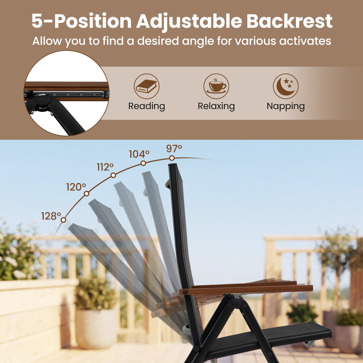 Breathable Fabric Folding Patio Chairs Set of 4-Black
