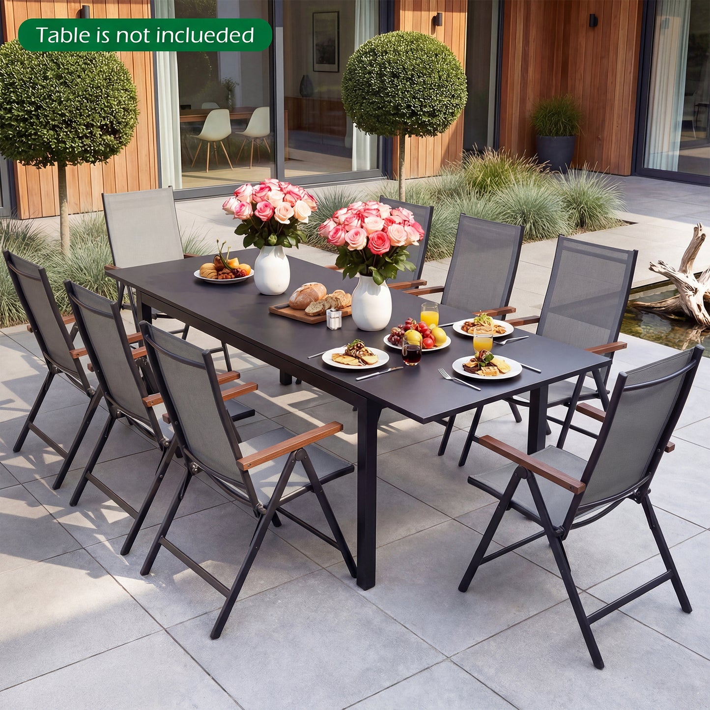 Breathable Fabric Folding Patio Chairs Set of 4-Grey