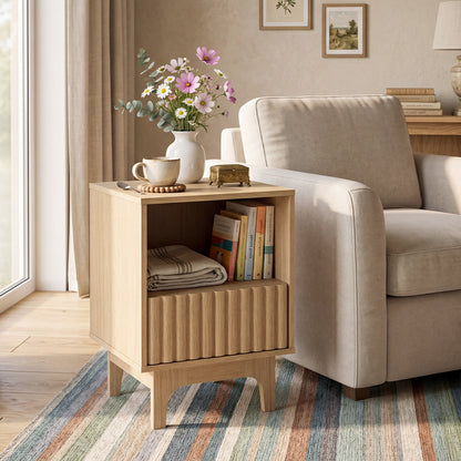 Brooklyn Fluted Modern Nightstand Set of 2 with Compartment-Natural