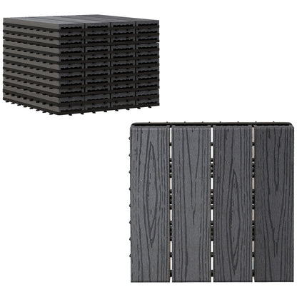 Outsunny WPC Interlocking Decking Tiles, Pack of 11 Interlocking Patio Paving Slabs, 30 x 30 x 2.2 cm, Grey