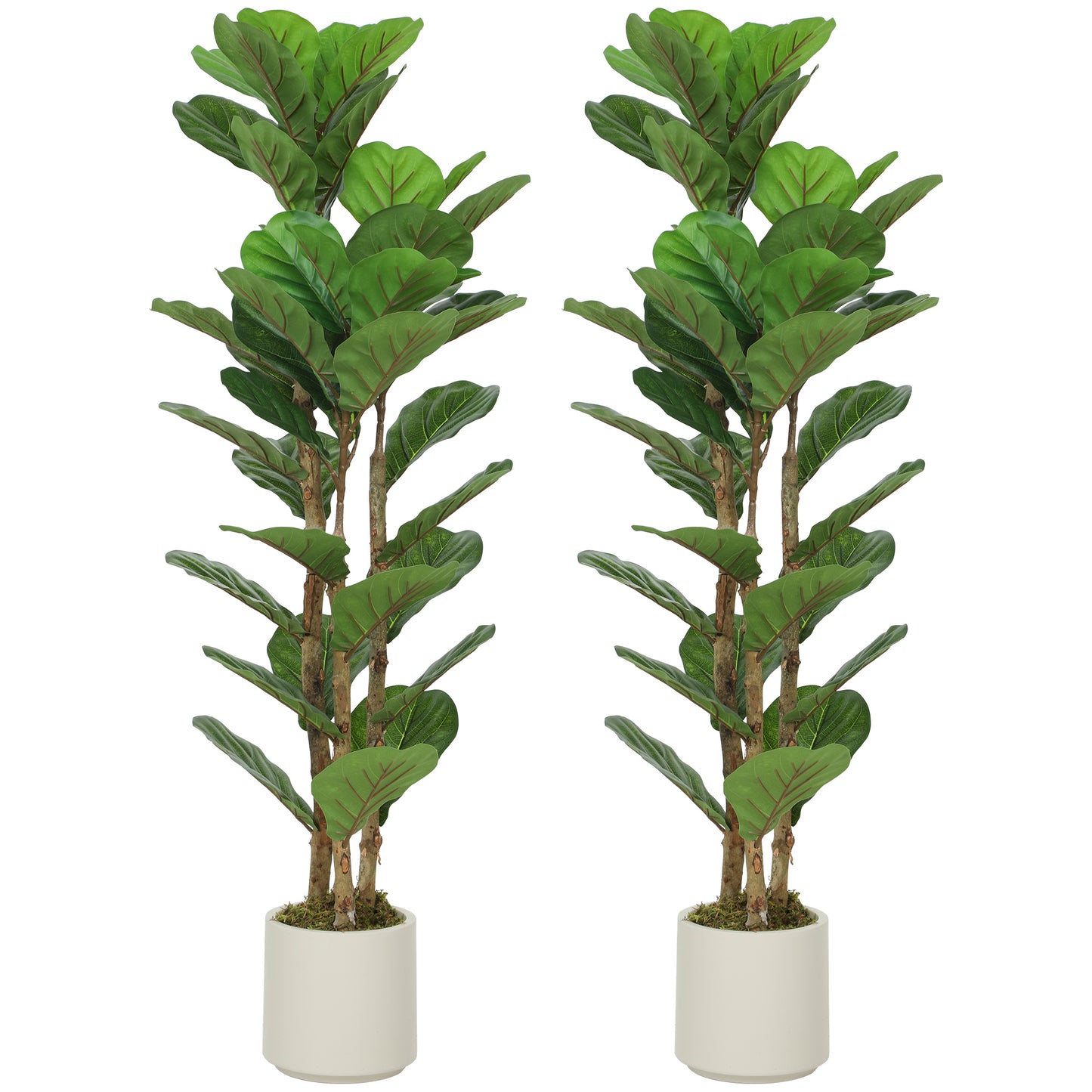 HOMCOM 120cm Set of 2 Artificial Fiddle Leaf Fig Trees - Green