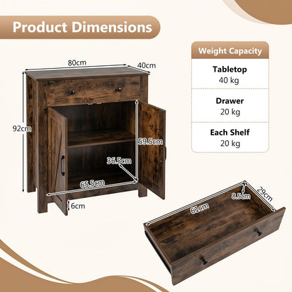 Buffet Cabinet 80 cm Farmhouse Side Board Cabinet with 5-Tier Adjustable Shelf-Rustic Brown