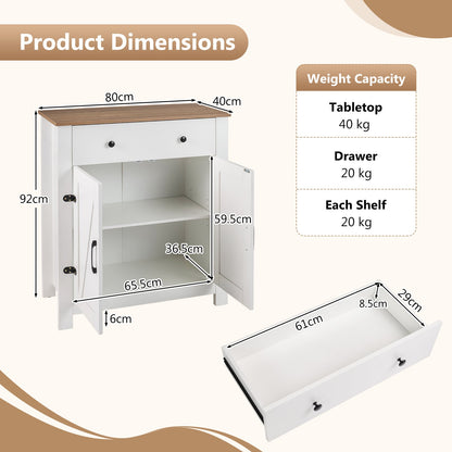 Buffet Cabinet 80 cm Farmhouse Side Board Cabinet with 5-Tier Adjustable Shelf-White