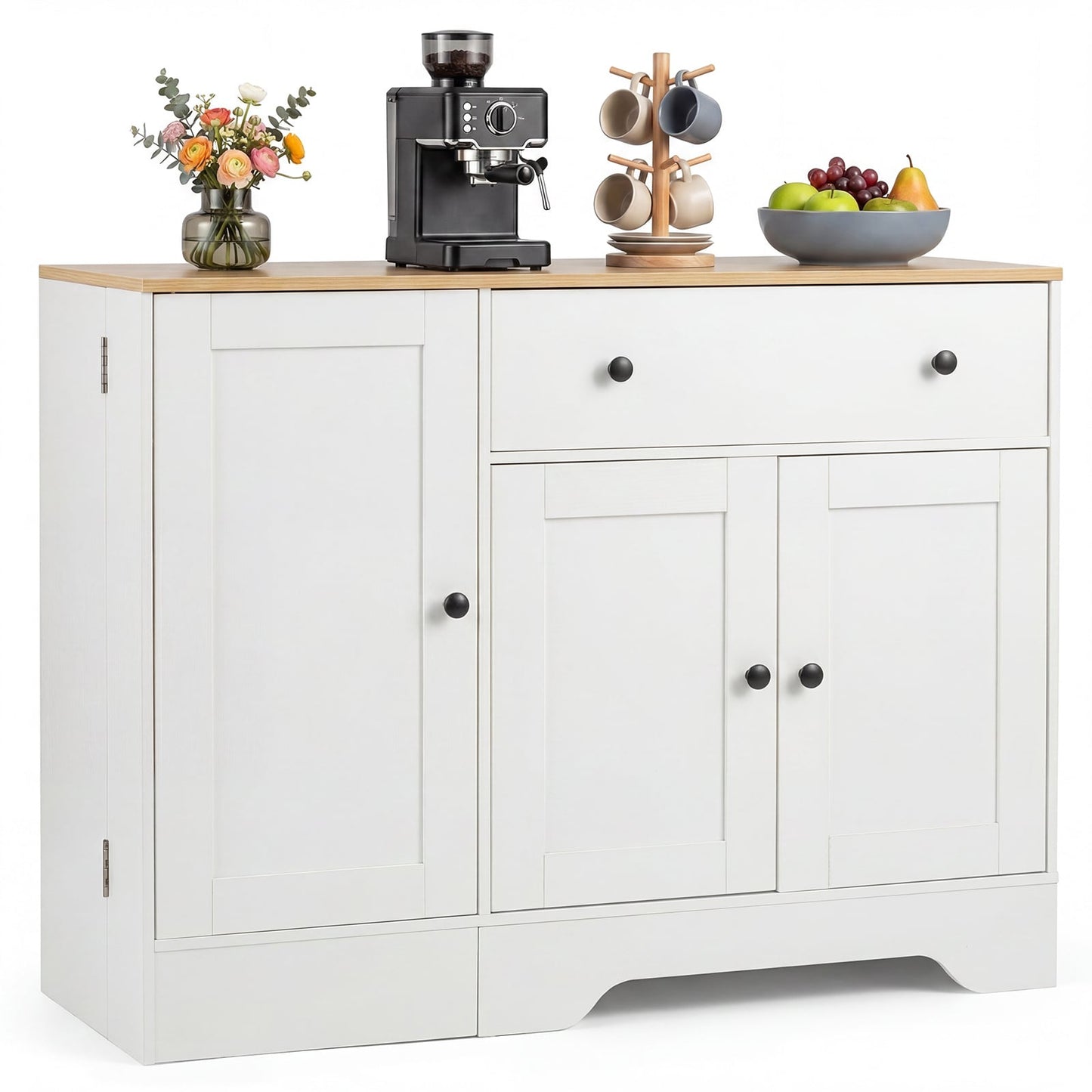 Buffet Cabinet with Storage with 3 Doors Drawers and Shelves-White