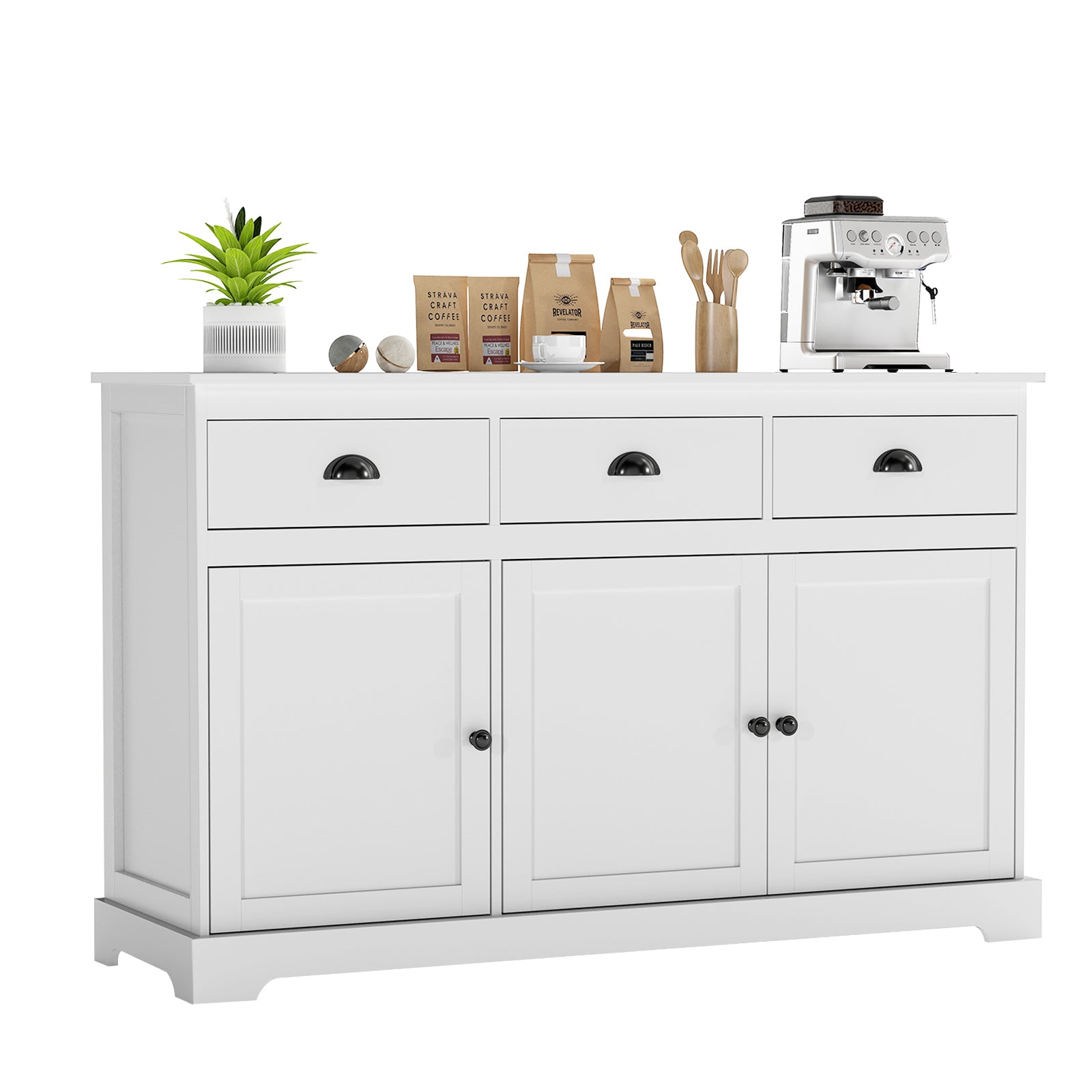 Modern Buffet Sideboard 136cm Storage Cabinet with 3 Drawers-White