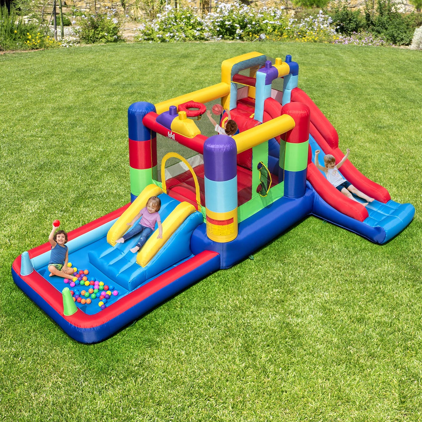 Building Block Inflatable Bounce House with 2 Slides and Ocean Ball Pool