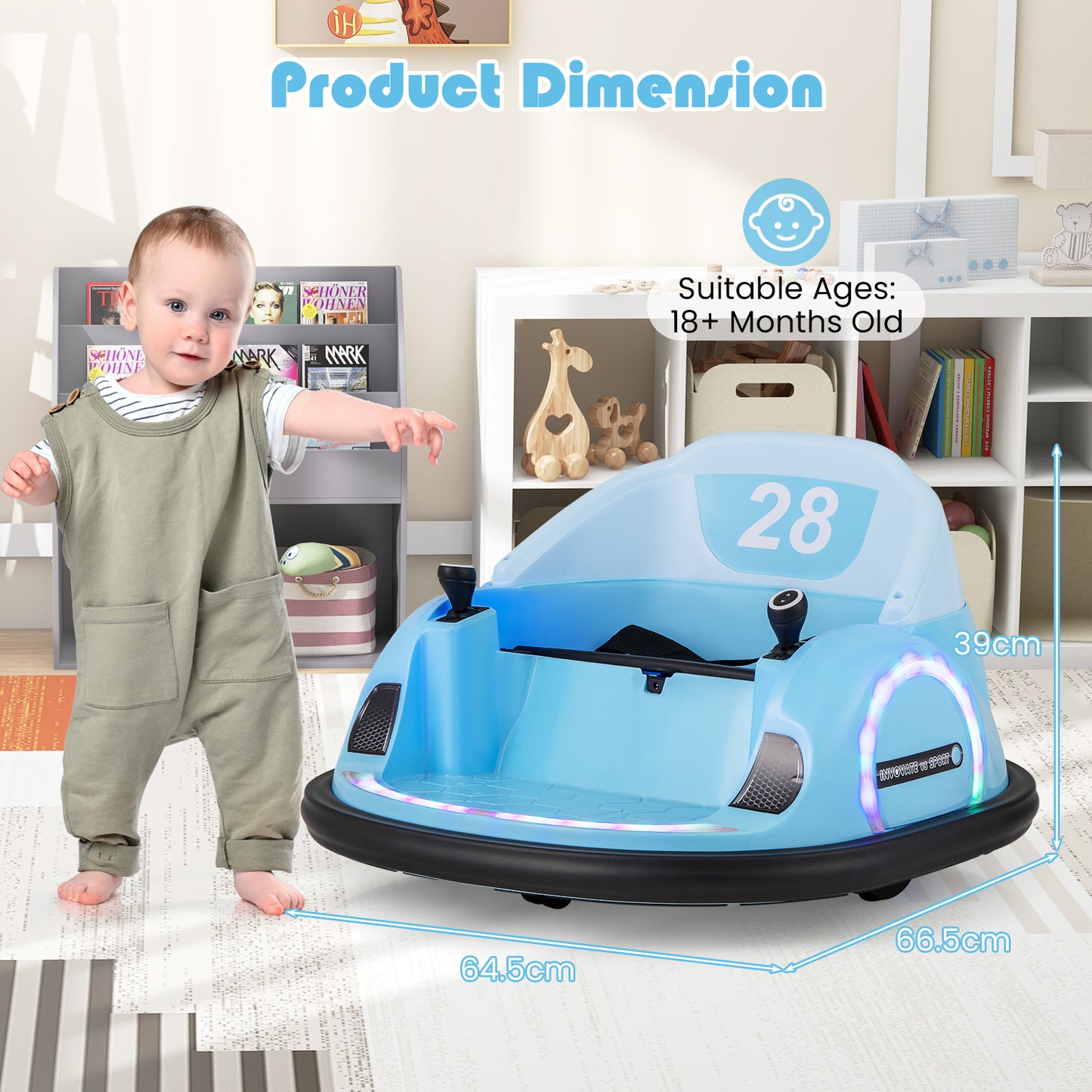 6V Kids Ride on Battery Powered Bumping Car with Flashing LED Lights-Navy