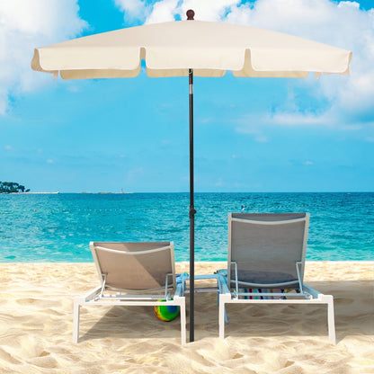 Outsunny Garden Parasol Umbrella, Outdoor Market Table Umbrella with Ruffles & Aluminium Pole, Rectangular Tilting Parasol Sun Shade Canopy, 2 x 1.3m, Beige