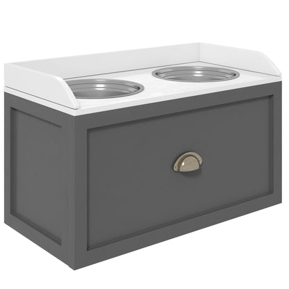 PawHut Stainless Steel Raised Dog Bowls, with 21L Storage Drawer for Large Dogs - Grey