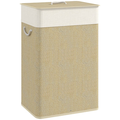 HOMCOM Bamboo Laundry Basket with Lid, 72L Laundry Hamper with Rope Handles, Washing Basket with Removable Washable Liner Bag for Bathroom, Bedroom, Nature Wood Finish
