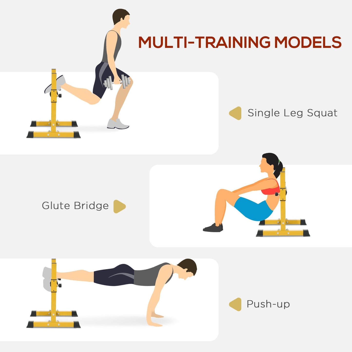 SPORTNOW Bulgarian Split Squat Stand, 12-Level Adjustable Single Leg Squat Machine with Foam Roller and Anti-Slip Pads for Lower Body Strength Training, Yellow