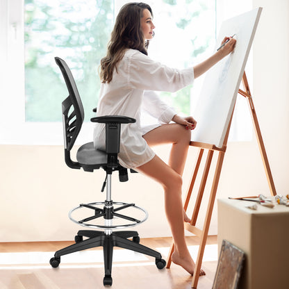 Mesh Drafting Chair with Adjustable Footrest-Grey