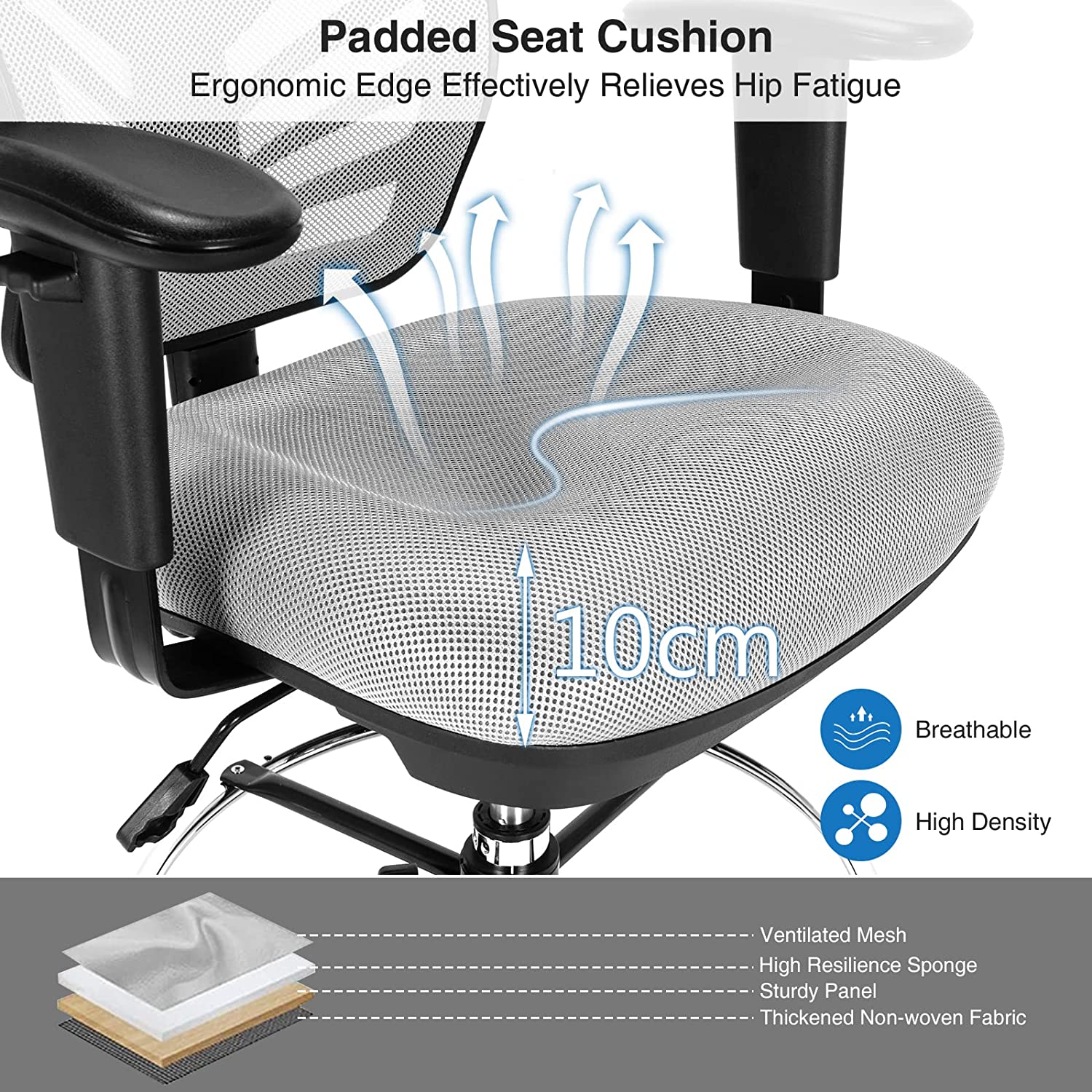 Mesh Drafting Chair with Adjustable Footrest-Grey