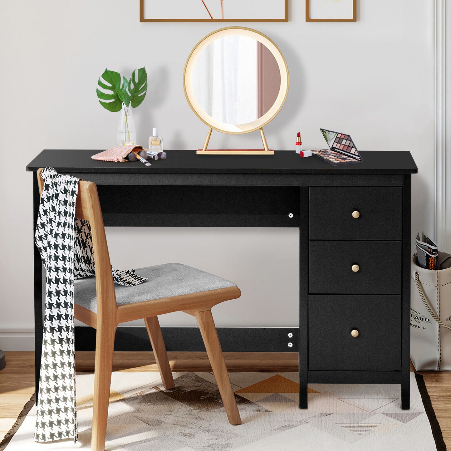 Modern Computer Desk with 3 Drawers for Home Office-Black