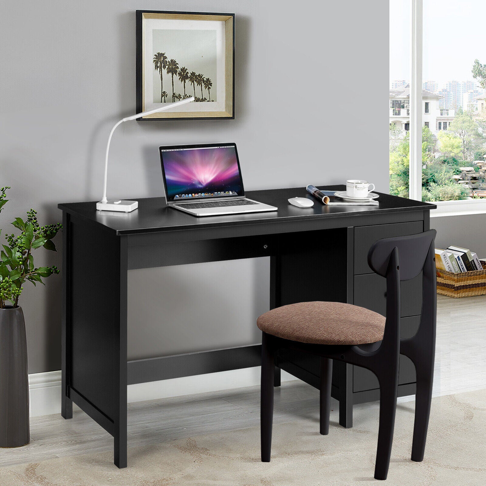 Modern Computer Desk with 3 Drawers for Home Office-Black
