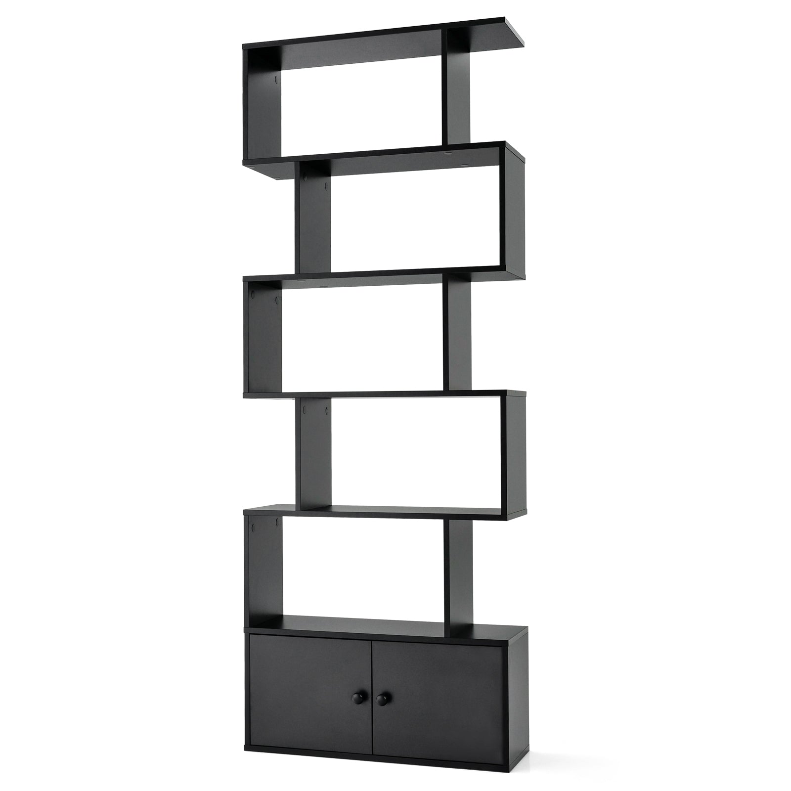 Industrial S-Shaped 5-tier Bookcase with Cabinet-Black