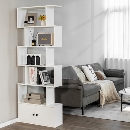 Industrial S-Shaped 5-tier Bookcase with Cabinet-White