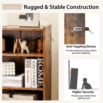 3-Tier Floor Standing Open Bookshelf with Anti-toppling Device-Rustic Brown