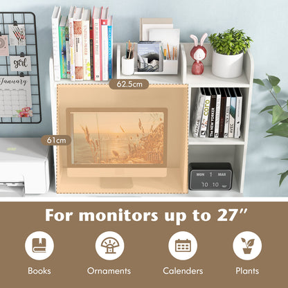 Wooden Desk Bookshelf with 4 Shelves and Open Back Compartment-White