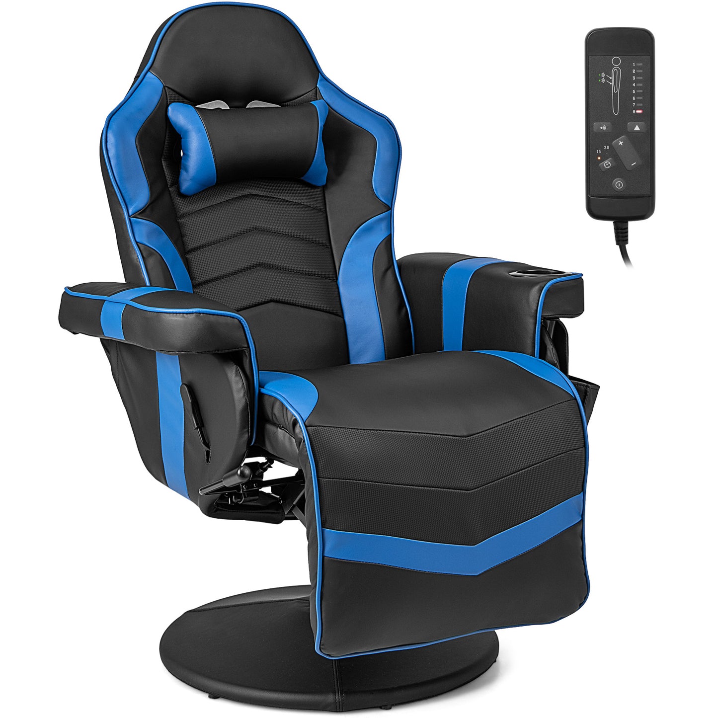Electric Massage Gaming Chair with Cup Holder and Side Pouch-Blue