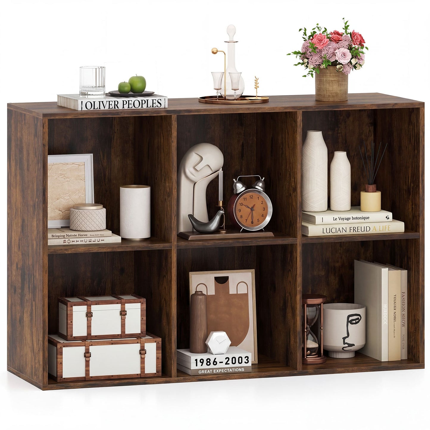 6-Cube Bookcase 3-Tier Storage Organizer with Anti-Tipping Kits for Living Room Study-Coffee