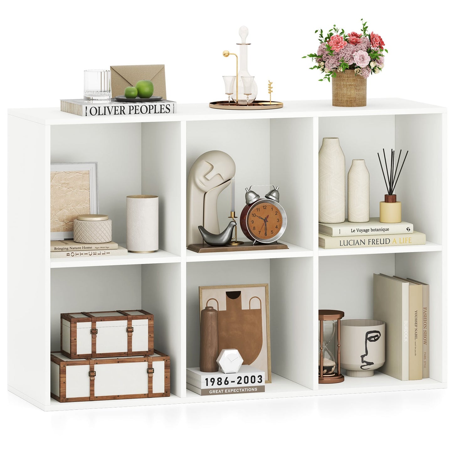 6-Cube Bookcase 3-Tier Storage Organizer with Anti-Tipping Kits for Living Room Study-White
