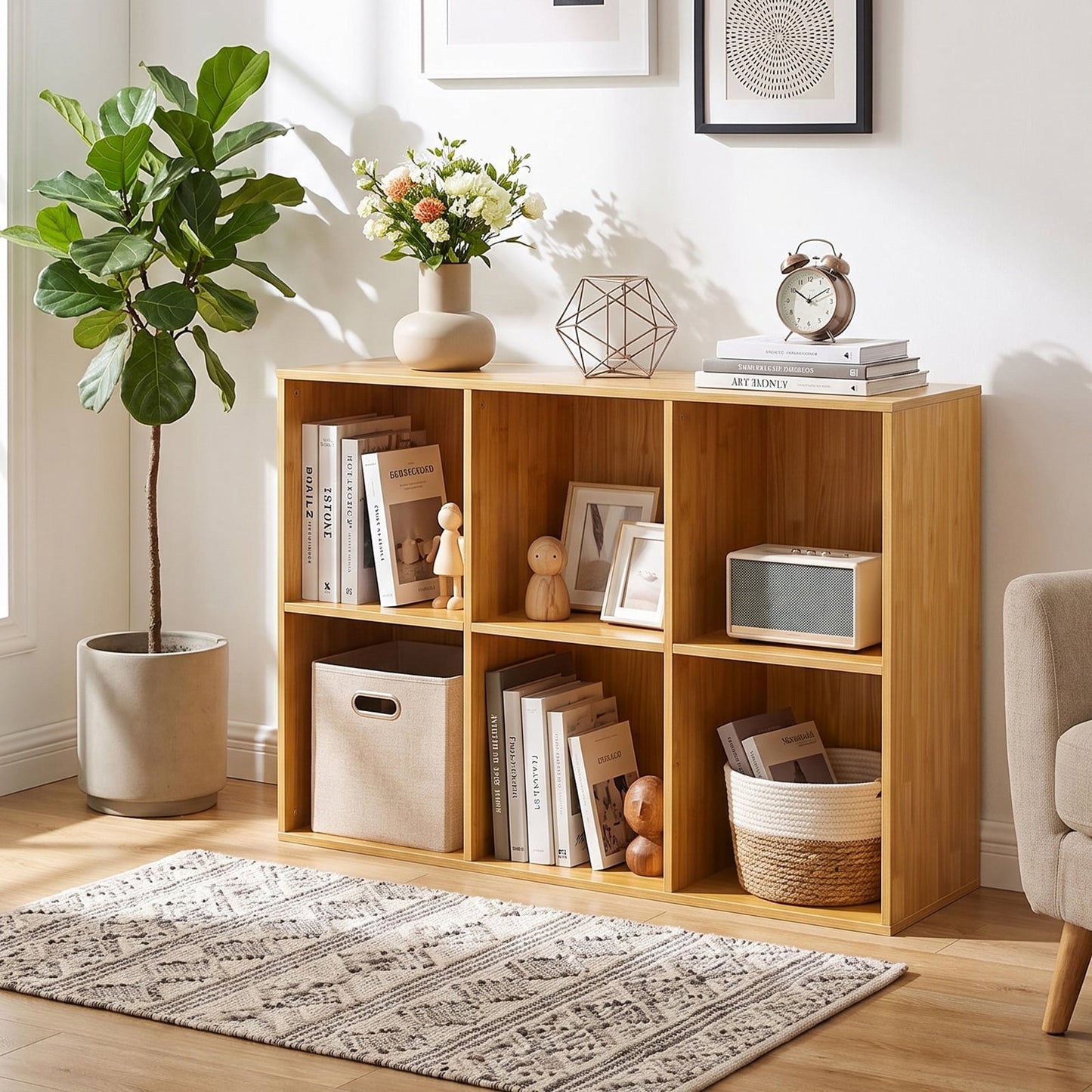 6-Cube Bookcase 3-Tier Storage Organizer with Anti-Tipping Kits for Living Room Study-Yellow