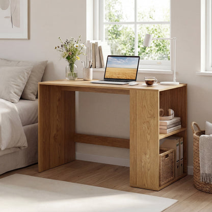 Modern Wooden Office Desk with Storage and 2 Open Shelves-Natural