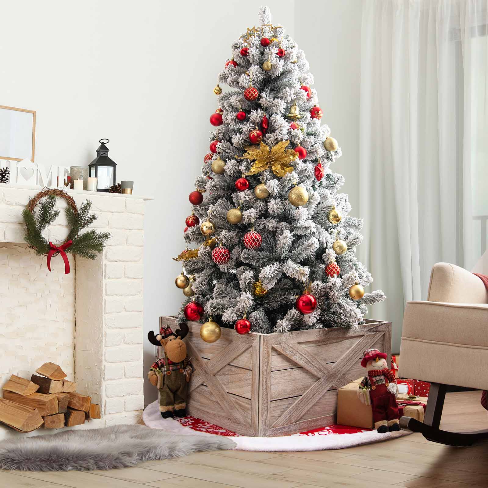 Christmas Tree Box Stand with Hook and Loop Fasteners-Brown-L