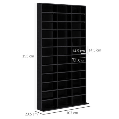 HOMCOM 1116 CD/ 528 DVD Storage Unit, Media Storage Shelf, Wooden Display Unit with Adjustable Shelves, 102 x 195 cm, Black