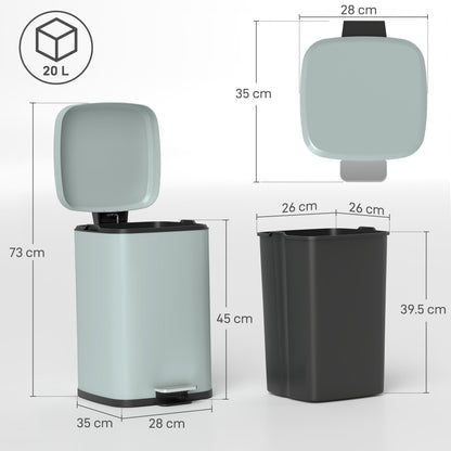 HOMCOM 20L Modern Boxy Metal Home Kitchen Bin - Light Green