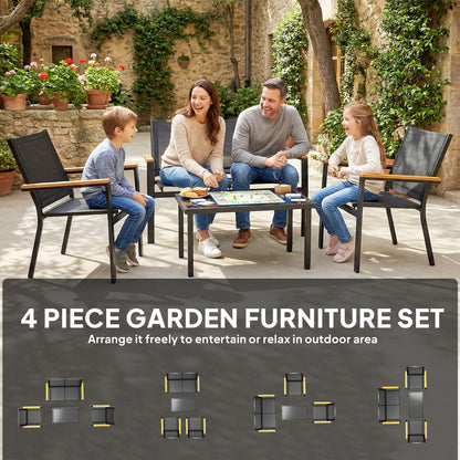 Outsunny Outdoor Sofa 4 Seater Garden Sofa Set with Loveseat 2 Chairs and Coffee Table Black