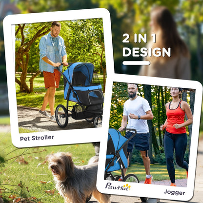 PawHut Foldable Pet stroller, Dog Buggy with Three Wheels, for Small/Medium Dogs, Blue