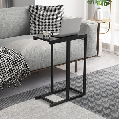 C-Shaped End Table for Couch and Bed with Metal Frame-Black