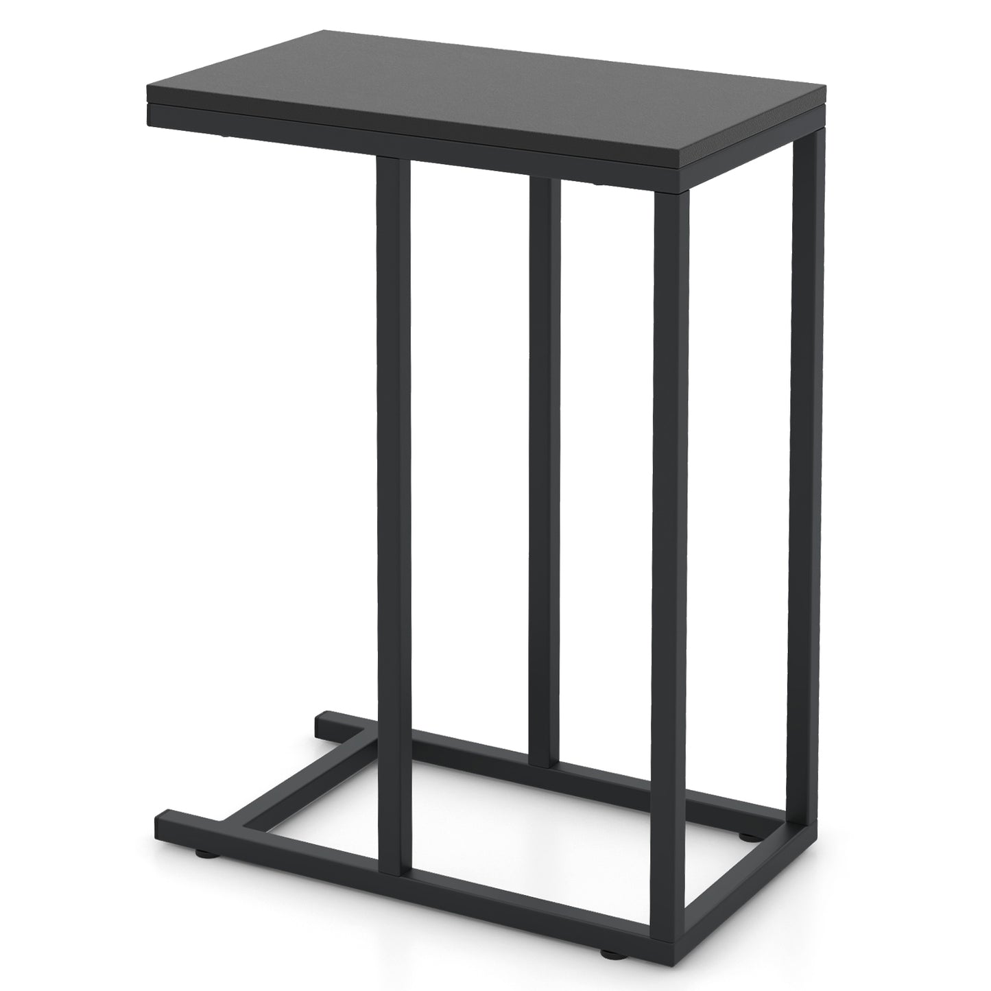 C-Shaped End Table for Couch and Bed with Metal Frame-Black