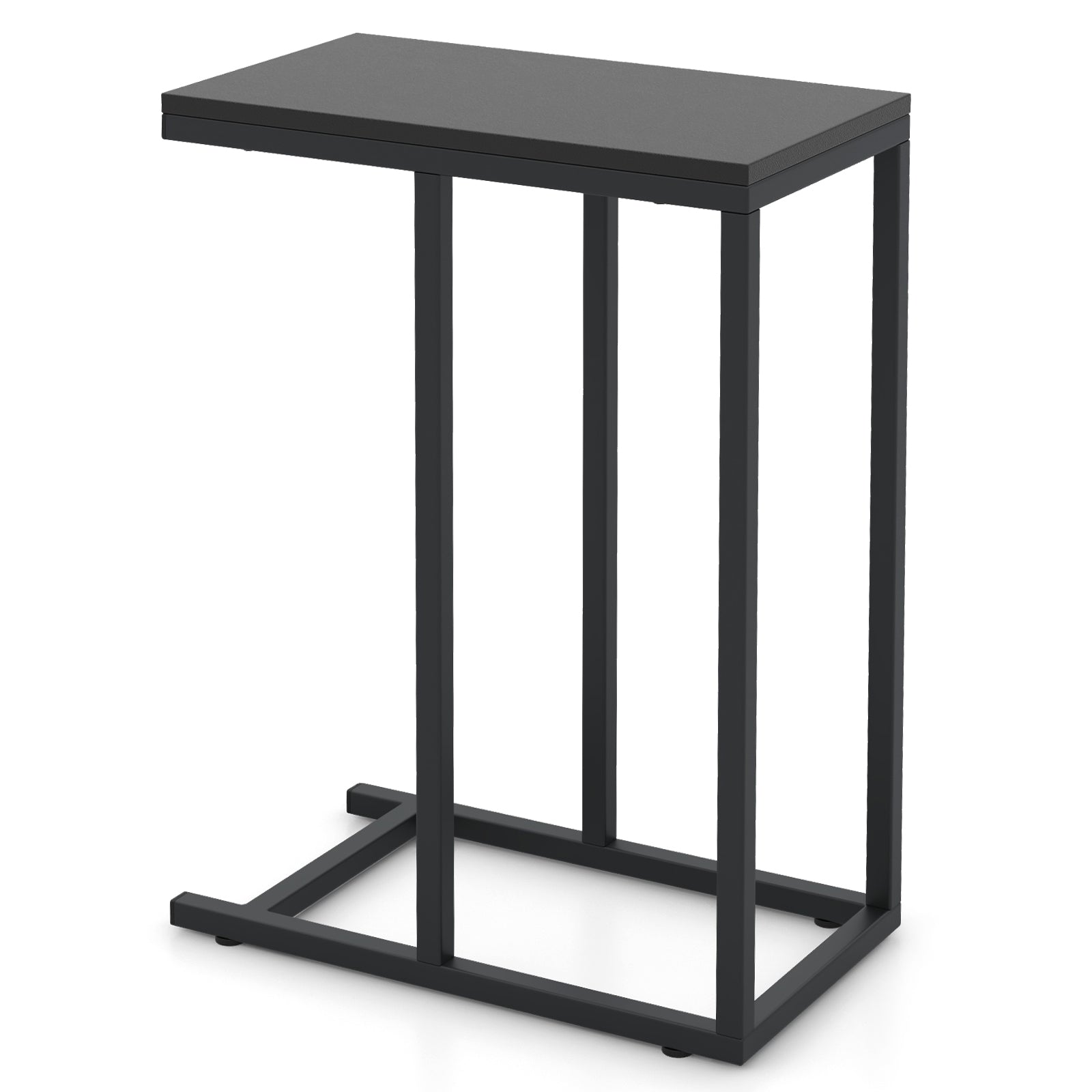 C-Shaped End Table for Couch and Bed with Metal Frame-Black
