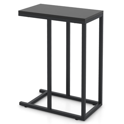 C-Shaped End Table for Couch and Bed with Metal Frame-Black
