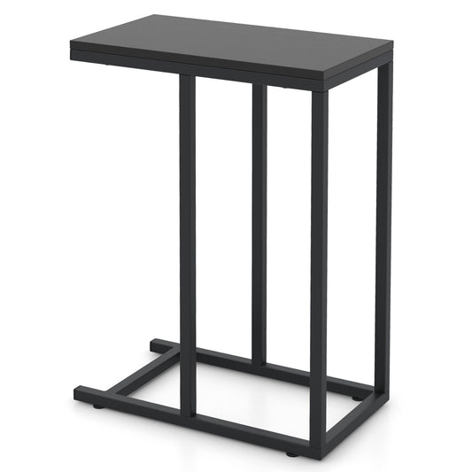 C-Shaped End Table for Couch and Bed with Metal Frame-Black