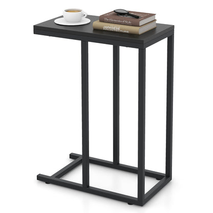 C-Shaped End Table for Couch and Bed with Metal Frame-Black