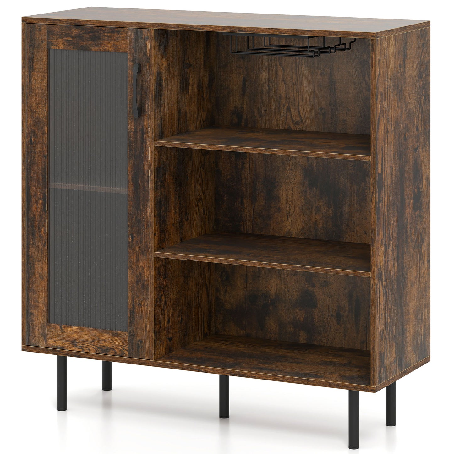Cabinet Sideboard with Door Adjustable Shelf and Wine Holders-Rustic Brown