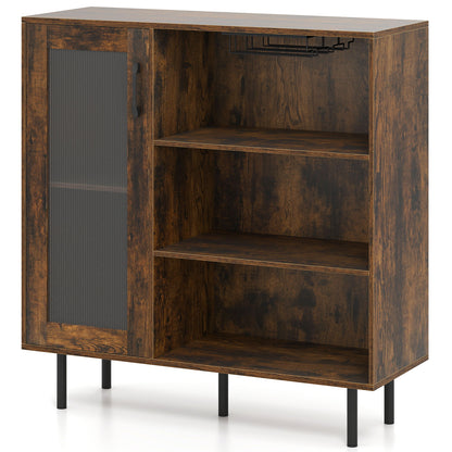 Cabinet Sideboard with Door Adjustable Shelf and Wine Holders-Rustic Brown