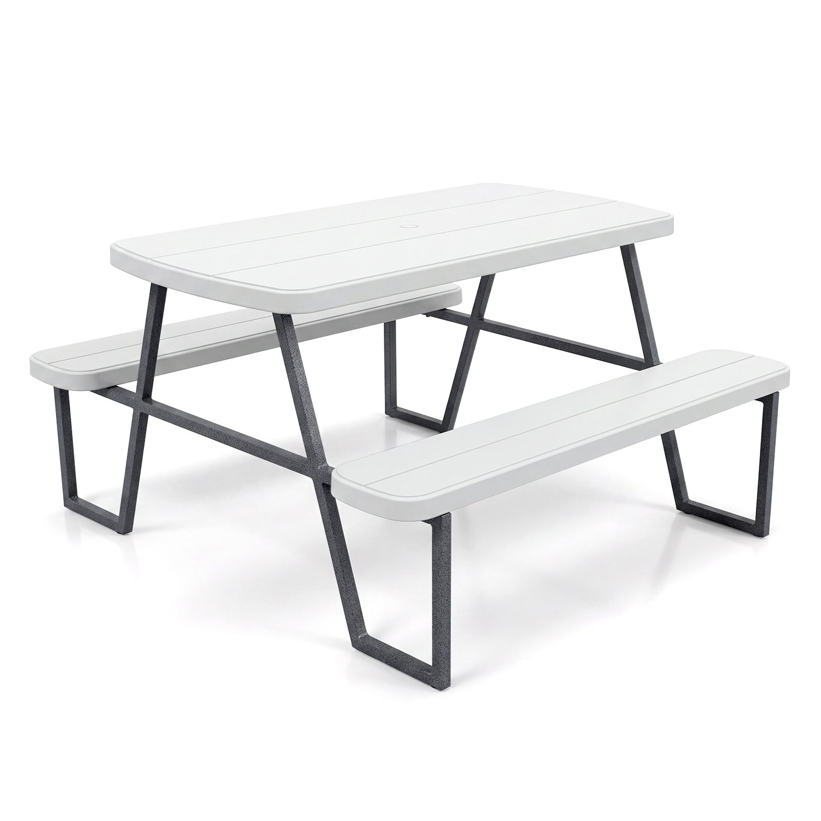 Camping Table and Chairs with Umbrella Hole and Metal Frame for Boys Girls Ages 3-8-White