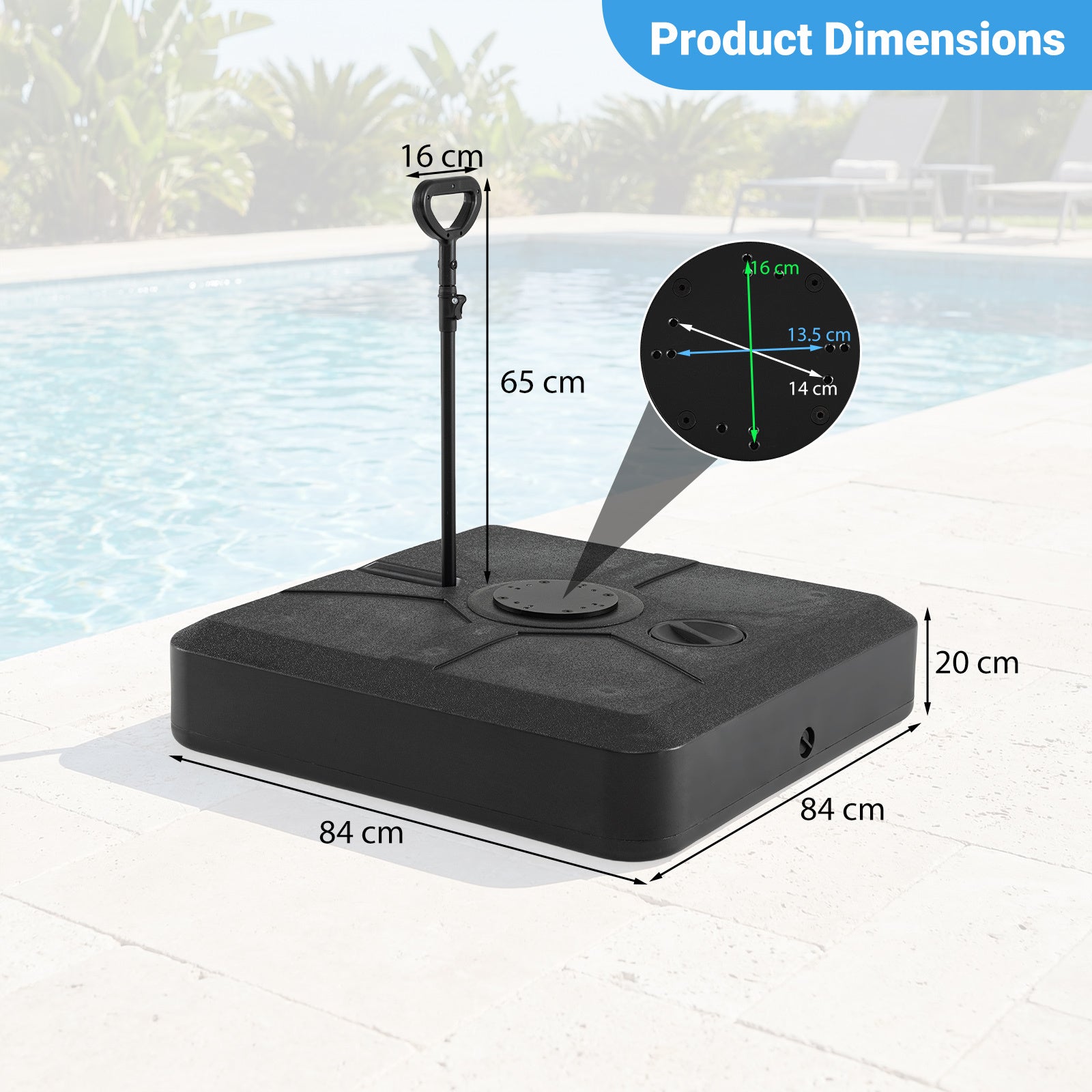 Cantilever Umbrella Base with Wheels and Retractable Pull Rod 150 kg Water and Sand-Black