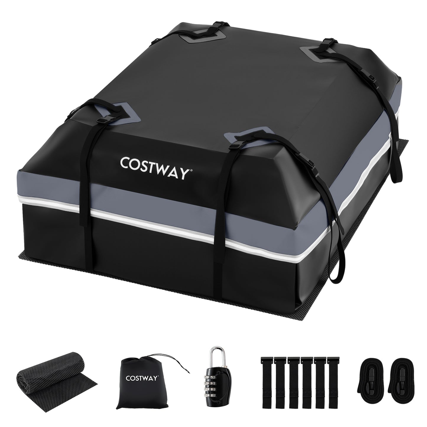 Car Rooftop Cargo Carrier Waterproof Heavy-Duty PVC Roof Bag Storage Bag-Grey-M