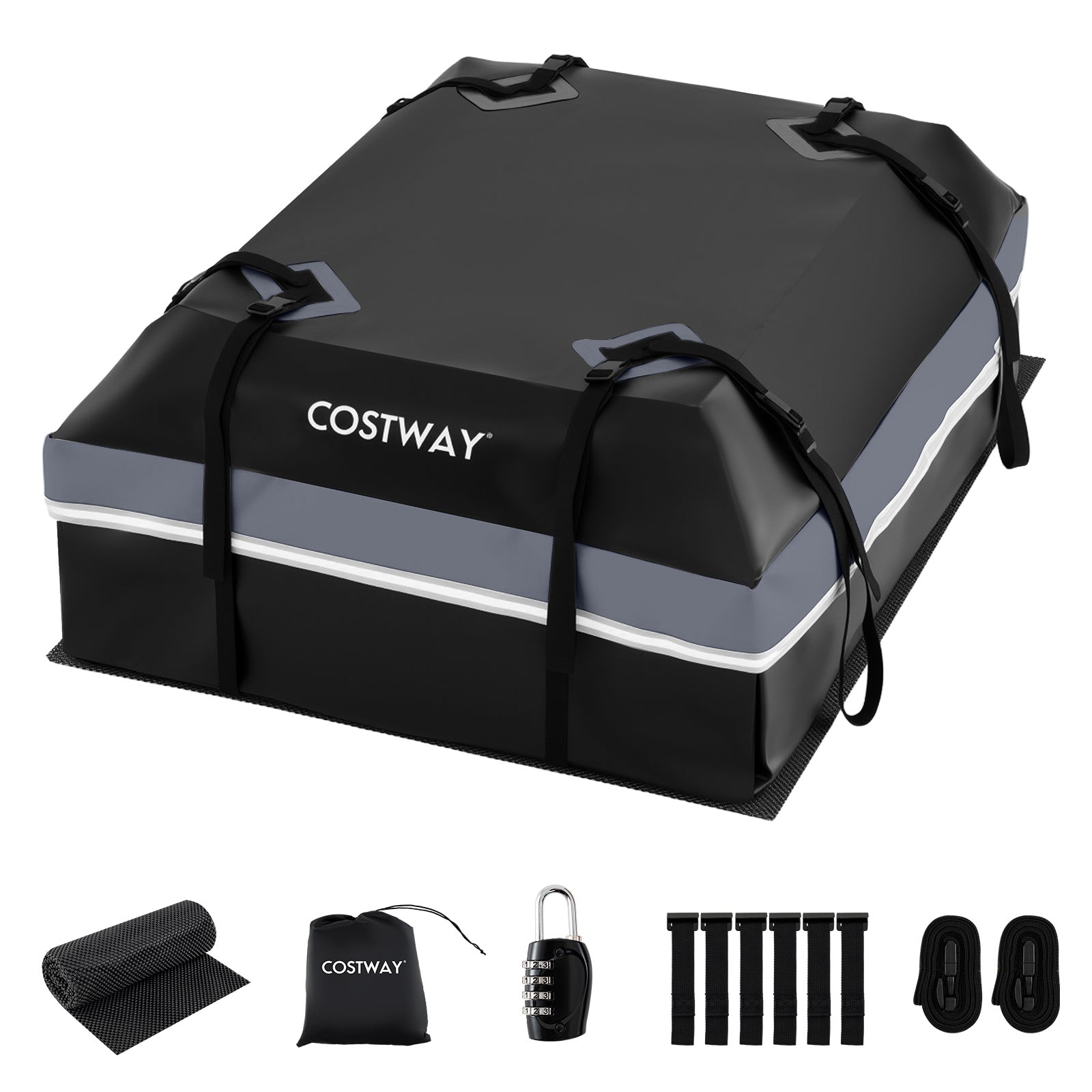 Car Rooftop Cargo Carrier Waterproof Heavy-Duty PVC Roof Bag Storage Bag-Grey-M