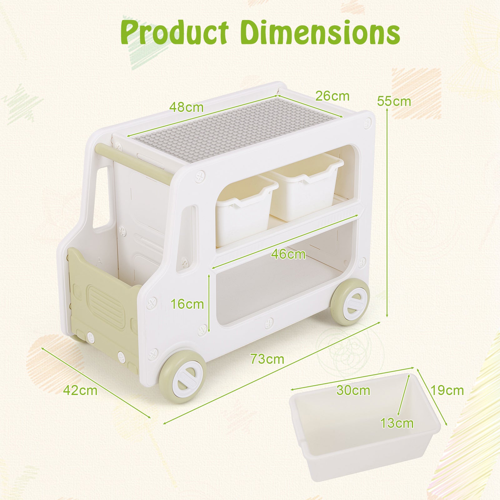 2 in 1 Car Shaped Toy Cabinet with Safe HDPE Frame and 2 Storage Baskets-White