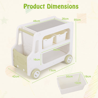 2 in 1 Car Shaped Toy Cabinet with Safe HDPE Frame and 2 Storage Baskets-White