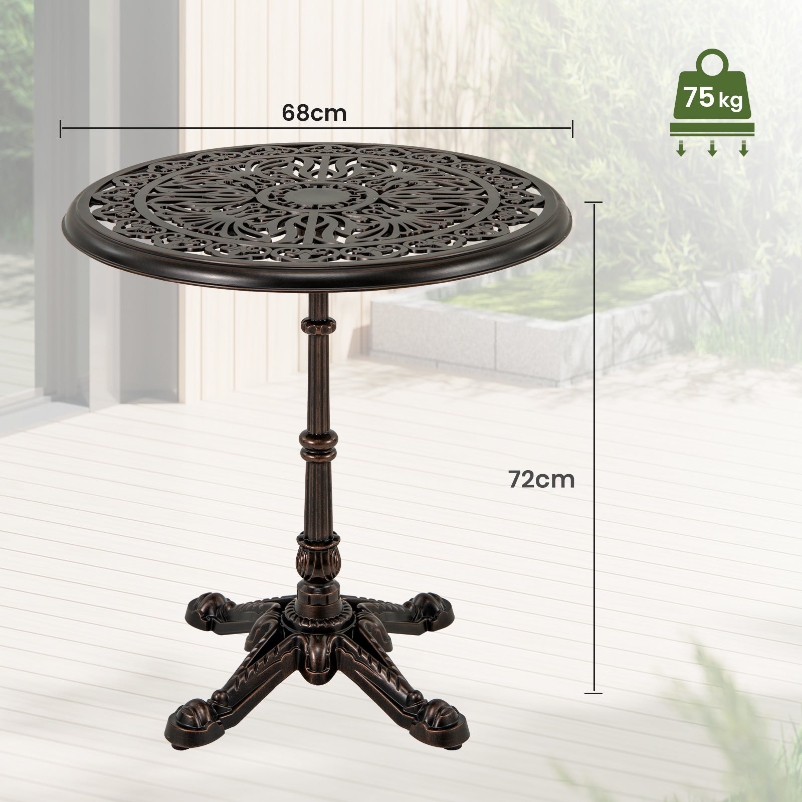 68CM Round Cast Aluminum Patio Bistro Table with Hollow Top-Copper